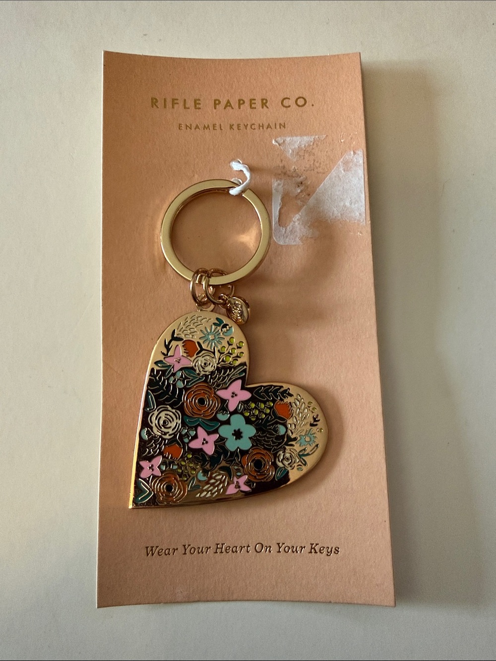 Rifle Paper Co. Heart Floral Enamel Keychain - Gold, Pink & Black